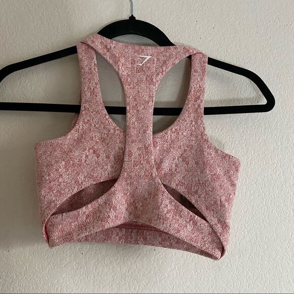 Gymshark Fleur Khaki Sports Bra Marled Light Pink - Picture 3 of 6